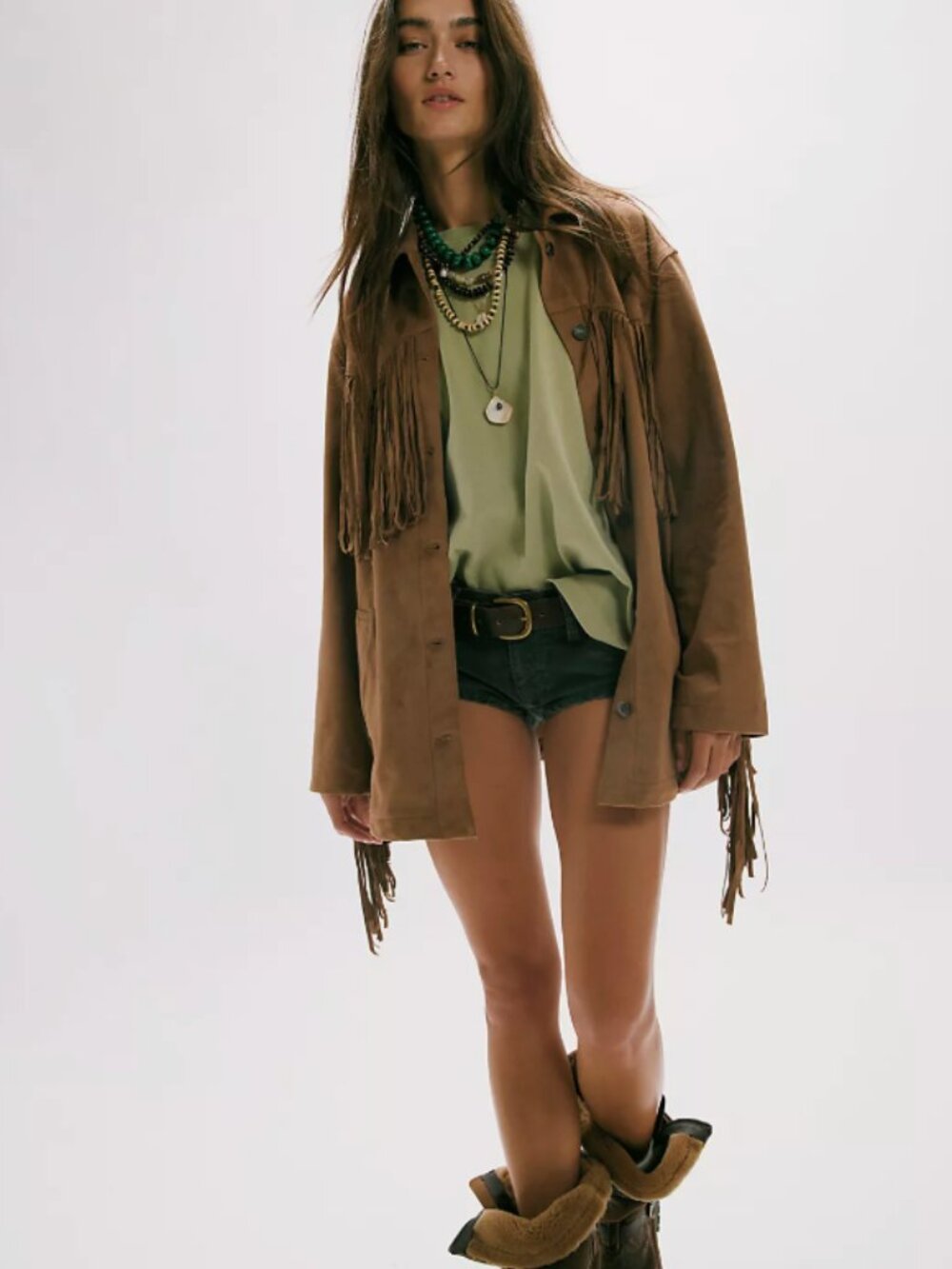 We The Free Jacket Small Out Vegan Suede Leather Fringe Toasted Coconut Western